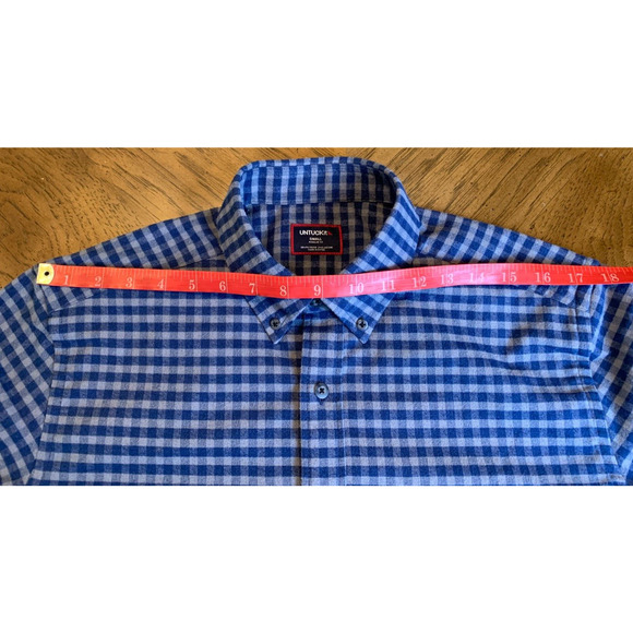 UNTUCKit Shirt Mens Navy Blue Gray Flannel Long Sleeve Button Down Size S - Picture 8 of 10